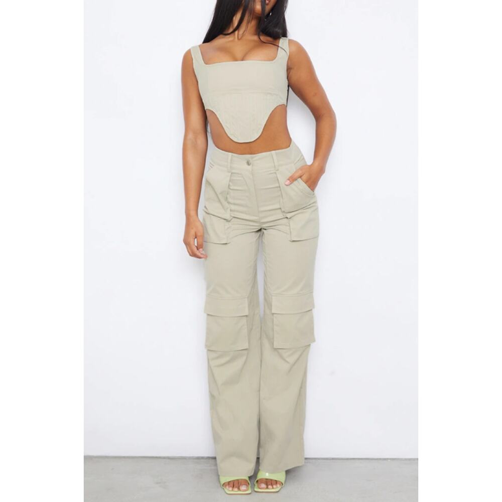 PrettyLittleThing Beige Cargo Wide Leg Pants